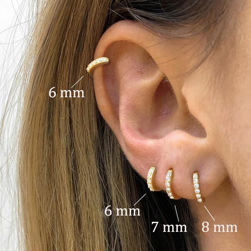 2 Stück Edelstahl Minimal Creolen Kristall Zirkonia Kleine Huggie Dünne Knorpel-Ohrstecker Helix Tragus Piercing Schmuck