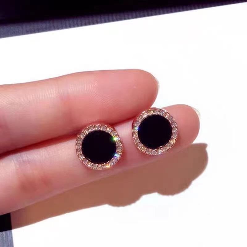 Ohrringe Asymmetrisch Runde Hohle Runde Schwarze Stecker Strass Zubehör Für Damen pendientes mujer